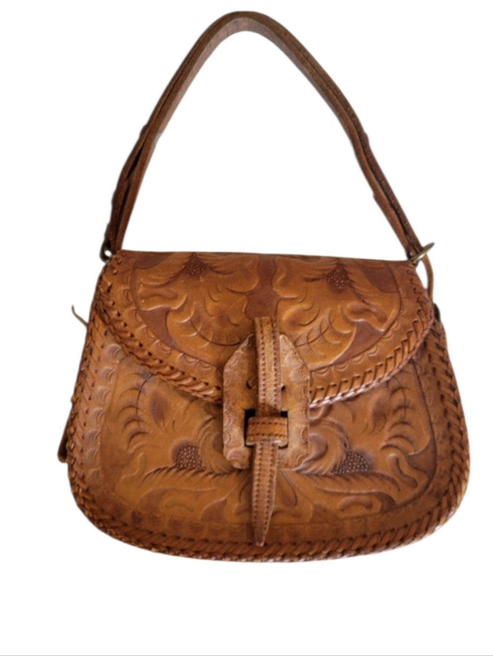 Vintage Brown Leather Tooled From The  60s